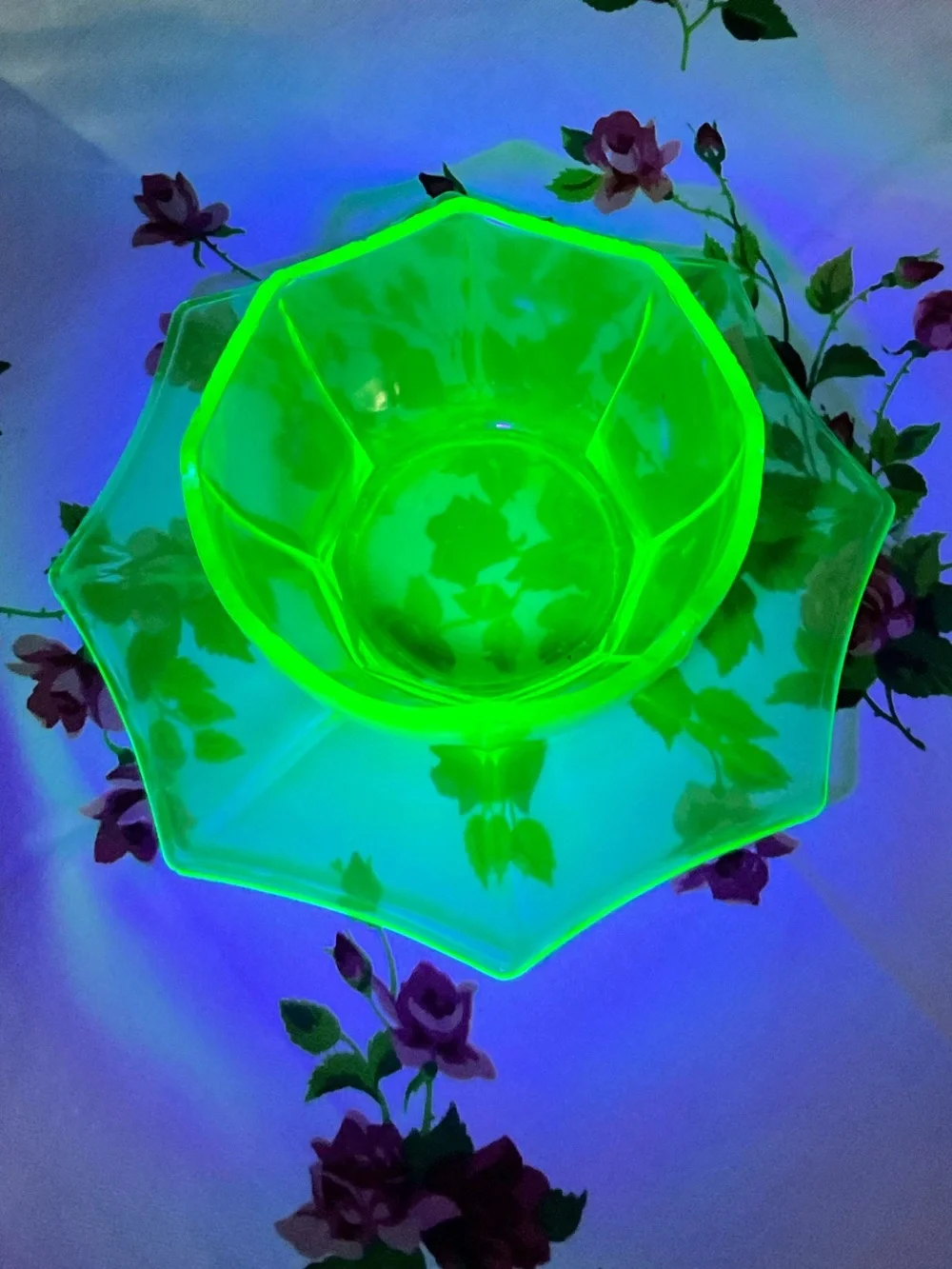 Vintage Uranium Vaseline Green Glass Bowl and saucer